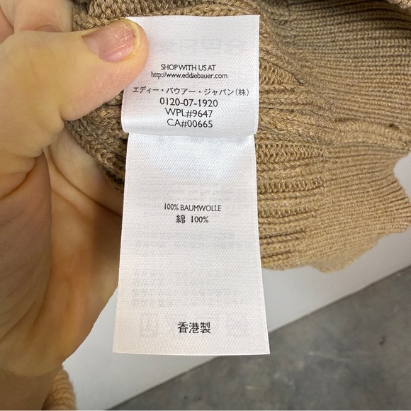 Eddie Bauer Cable Knit Quarter Zip Sweater Tan Cotton Pullover Size Large - Picture 6 of 7